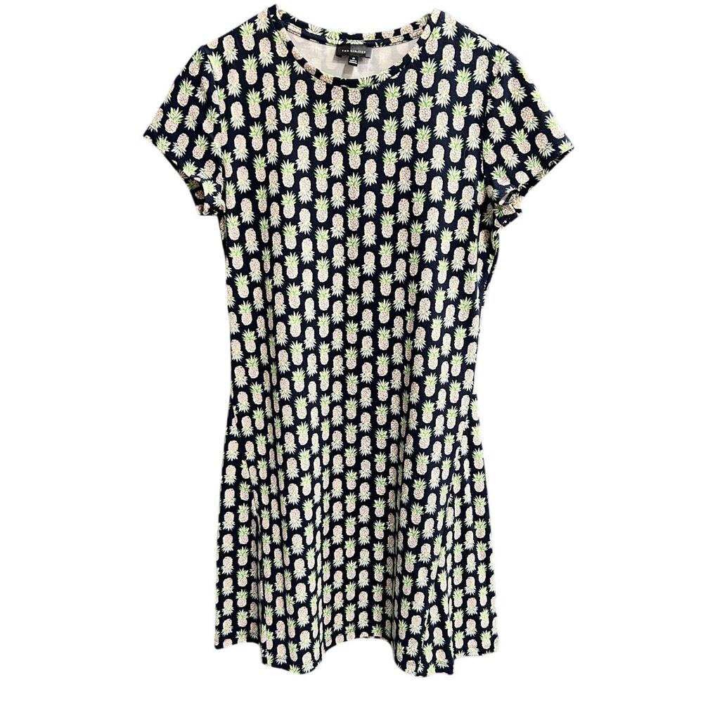 The Limited Pineapple Dress Short Sleeve Blue Flared Size Medium Casual